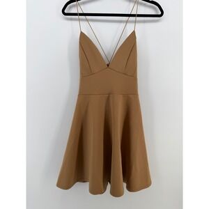 Revamped Knit L Tan Fit Flare Dress Strappy Open Back Upcycled Sustainable